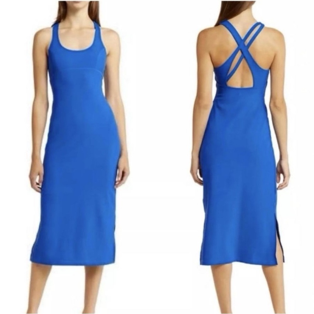 NWT Sweaty Betty Emily Strappy Back Midi Dress Tank Racer Workout Blue Small